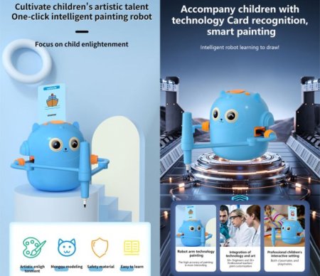 (image for) Drawing Robot For Kids With 100 Cards Interactive Educational Painting Robot Toy With 12 Color Pens For Girls And Boys Ages 3 years and up