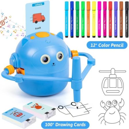 (image for) Drawing Robot For Kids With 100 Cards Interactive Educational Painting Robot Toy With 12 Color Pens For Girls And Boys Ages 3 years and up