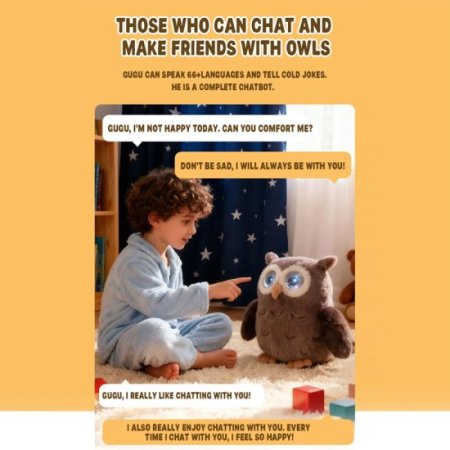 (image for) Ai Smart Owl Interactive Plush Toy GPT-Powered Emotional Companion With Tactile Ai Toys Sensing Glowing Eyes Multilingual Chat App Controlled Ai Stuffed Animal For Kids