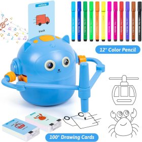 Drawing Robot For Kids With 100 Cards Interactive Educational Painting Robot Toy With 12 Color Pens For Girls And Boys Ages 3 years and up