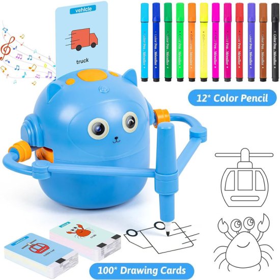 (image for) Drawing Robot For Kids With 100 Cards Interactive Educational Painting Robot Toy With 12 Color Pens For Girls And Boys Ages 3 years and up